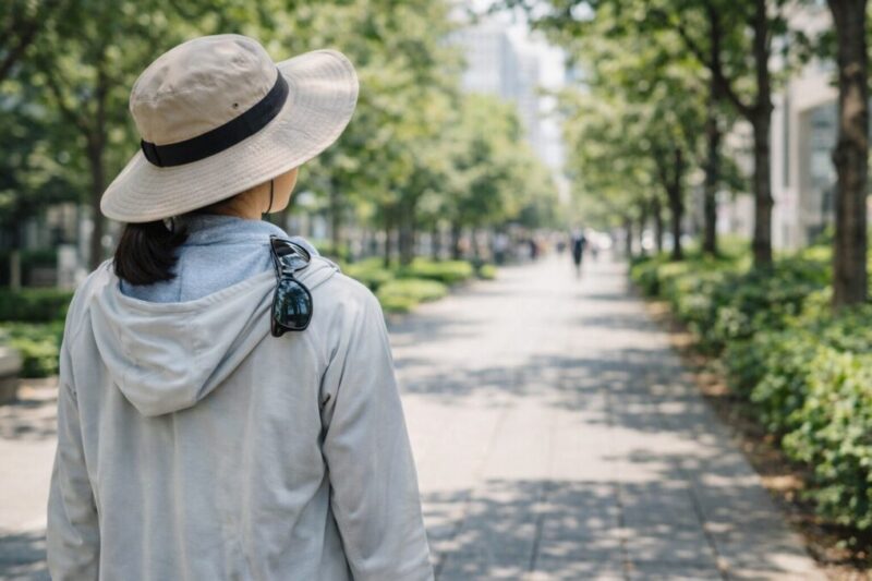 街でもレジャーでも使いやすいおしゃれな紫外線対策コーデのイメージ