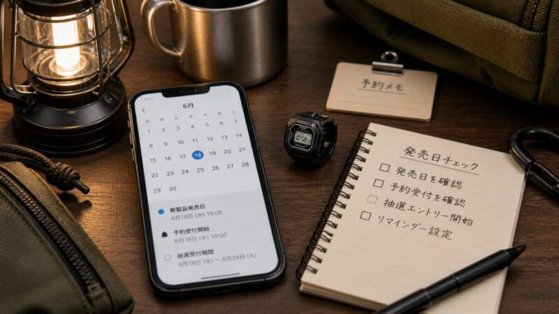 発売日と予約受付をカレンダーで確認する小型リング時計の購入準備