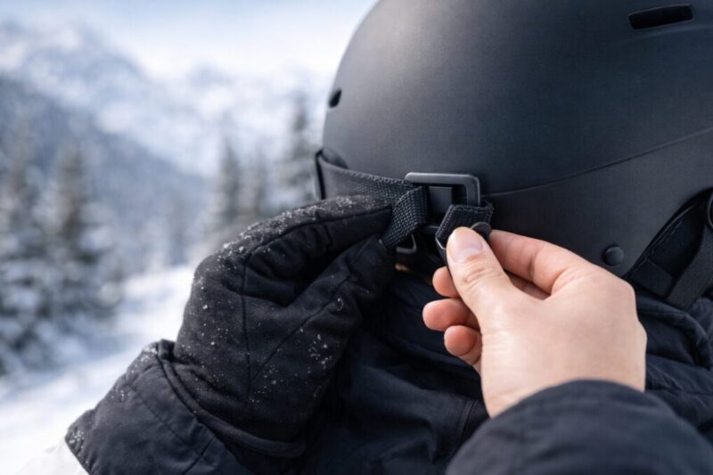 ゴーグルストラップをクリップに固定する手順イメージ