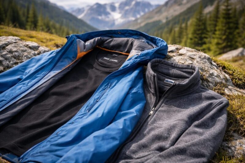 ベース・ミドル・シェルの3層を並べた重ね着のイメージ