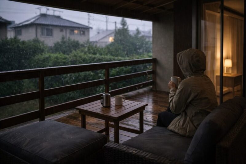 一軒家のベランダで煙や音に配慮した雨の日の過ごし方