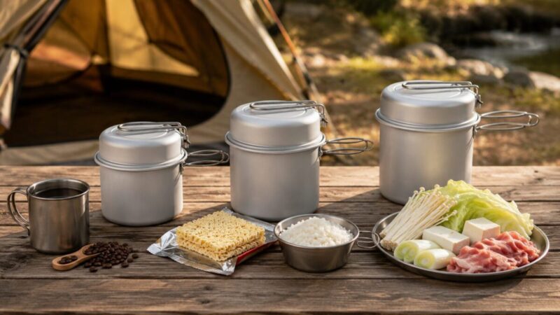 600ml・900ml・1300mlクッカーの用途別サイズ比較イメージ