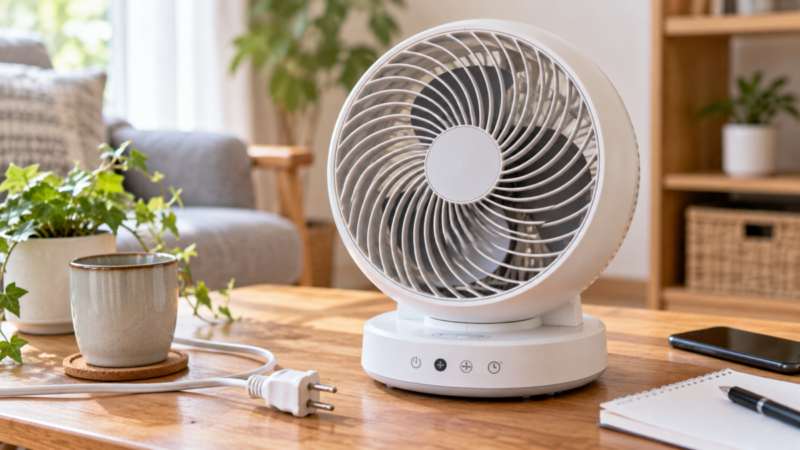 羽が回らないサーキュレーターの電源と本体状態を確認する様子