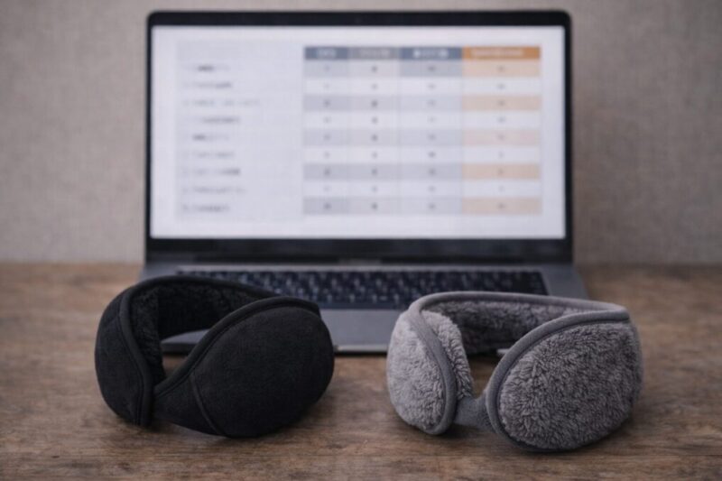 耳当てを防風性やフィット感で比較検討するイメージ