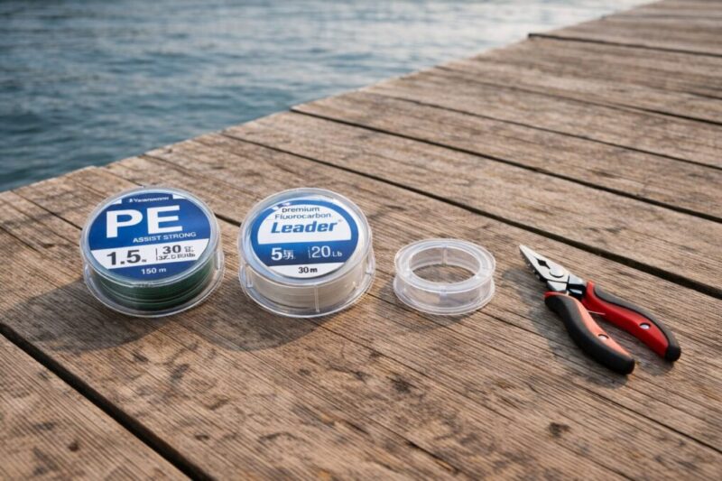 海上釣堀で使うPEラインとリーダーの太さを考えるための道具一式