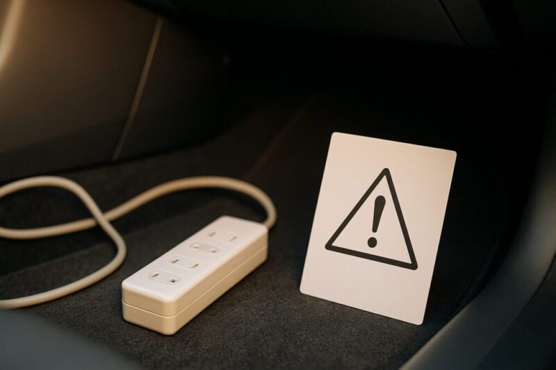 車内で安全に買い物判断をするための注意点を示すイメージ