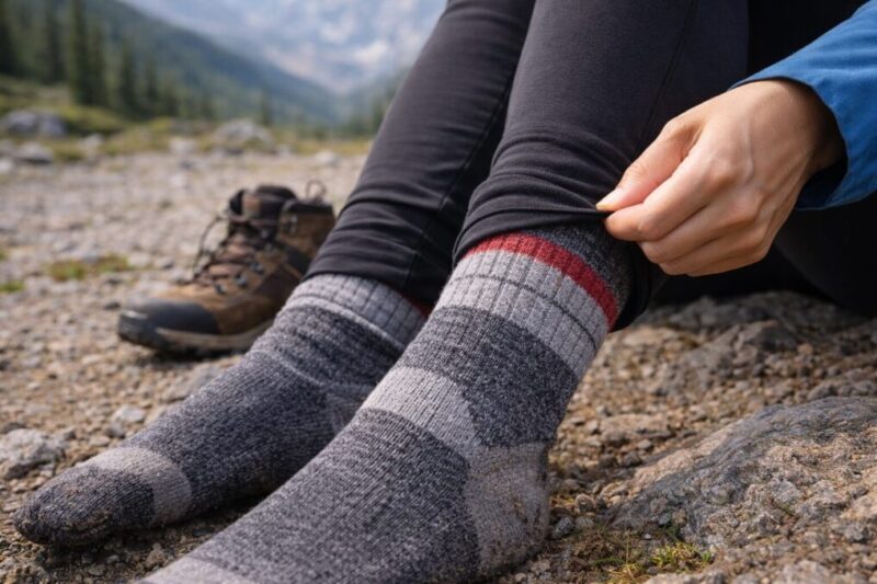 レギンスの裾と靴下の重なりを整えてズレを防ぐ足元のイメージ