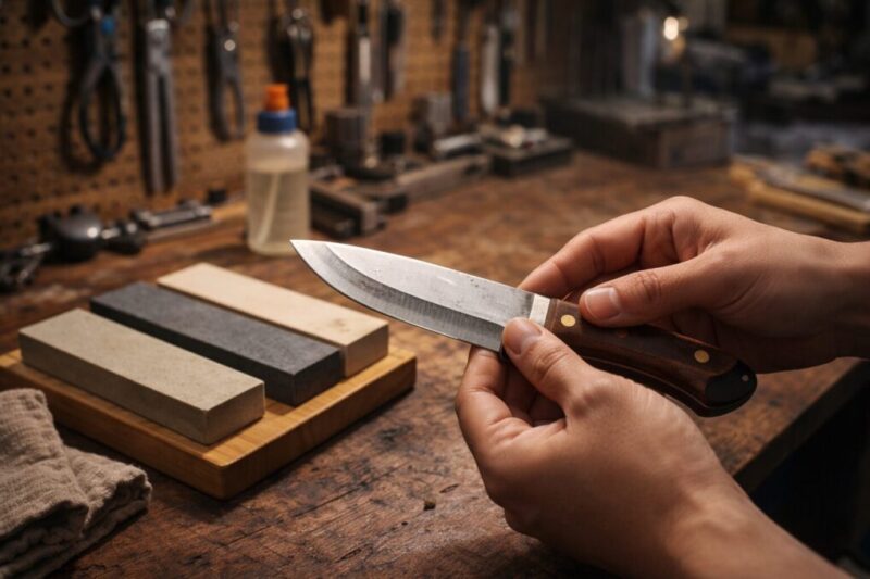 研ぎ店を選ぶ前に、刃の状態を手元で確認しているイメージ