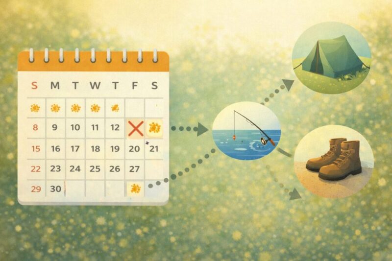 花粉ピークを見ながら外遊びの日程を調整するイメージ