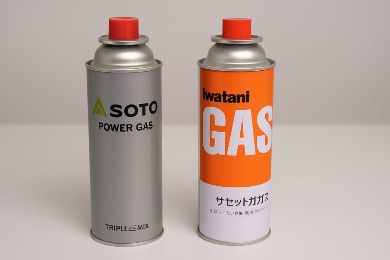 ST-310と各種ガス缶(SOTO・イワタニ)を並べた比較画像