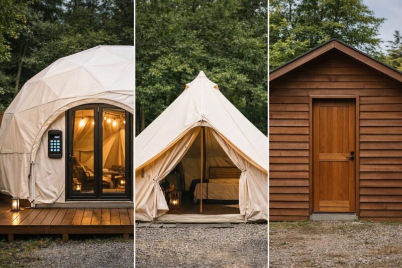 施錠しやすい宿泊棟と施錠しにくい宿泊棟の違いを示す比較図