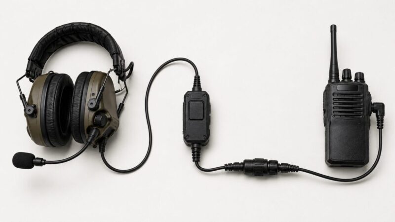 サバゲーヘッドセットとPTTスイッチと無線機の配線を説明する図解