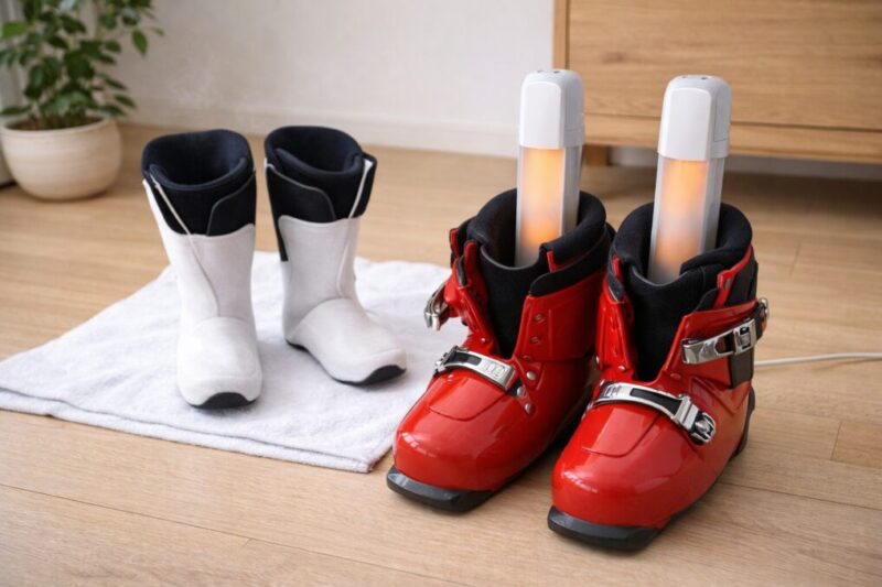 スキーブーツのインナーを外して乾燥させる保管イメージ