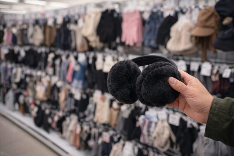 防寒小物売り場で耳当てを探すイメージ