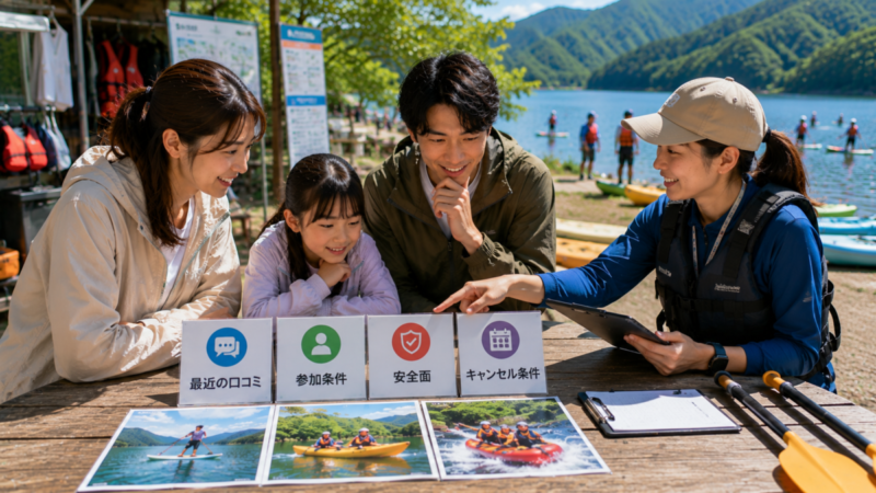 SUPやカヤックを予約する前に口コミ・参加条件・安全面・キャンセル条件を確認する家族