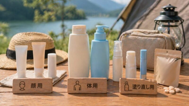 顔用・体用・塗り直し用のUVケアを用途別に選ぶイメージ