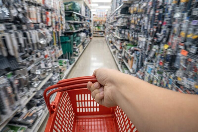 ナイフを探すために売り場を切り替えながら確認しているイメージ