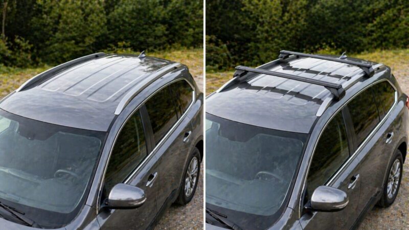 クロスバーがない状態の車と装着した状態を見比べられる車のルーフ比較イメージ