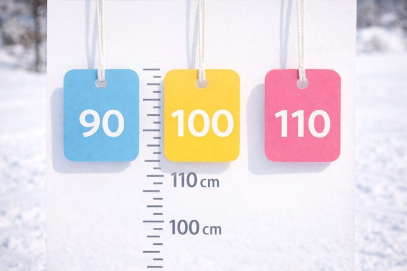 4歳の体格に合わせて90・100・110を比較するサイズ選びの目安イメージ