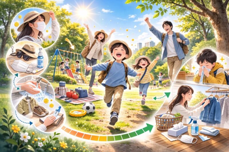 花粉シーズンでも外遊びを快適にする装備と行動のまとめイメージ