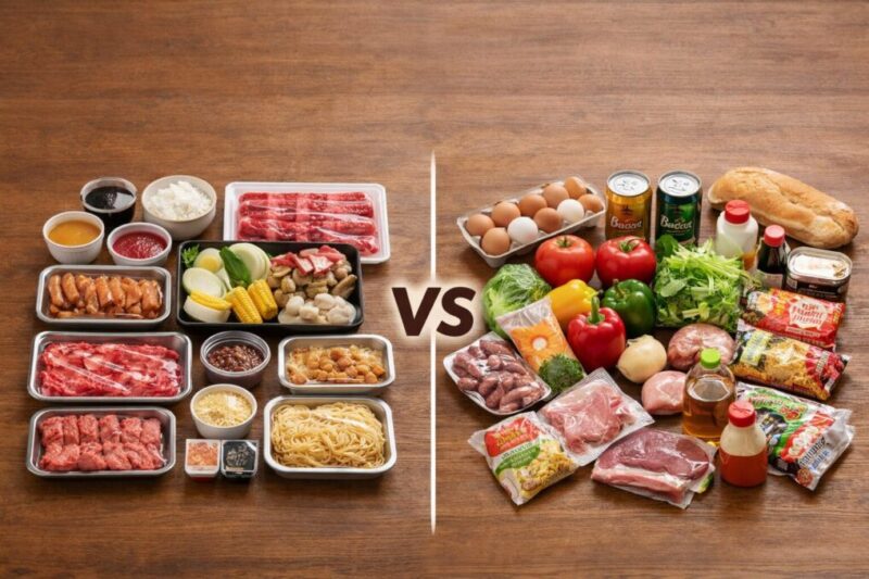 食材付きプランと持ち込み食材の違いがわかる比較イメージ。