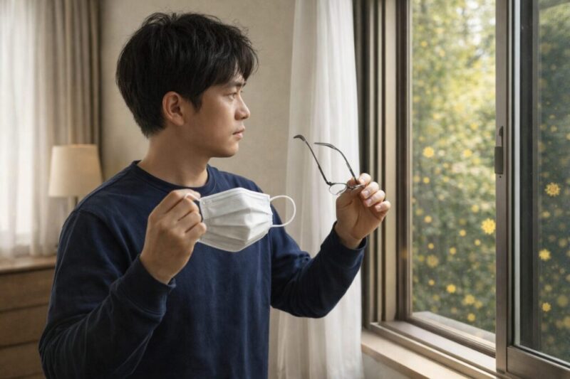 朝の花粉対策として外出前の準備をしているイメージ