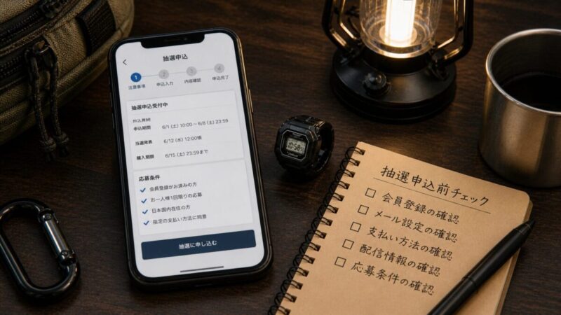 抽選販売の申込条件をスマホで確認する小型リング時計のイメージ
