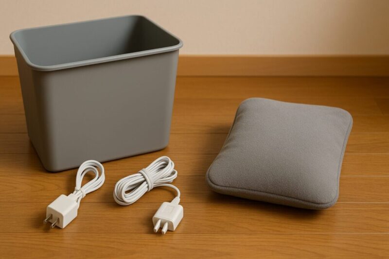 充電式湯たんぽの処分準備を連想させる分別イメージ