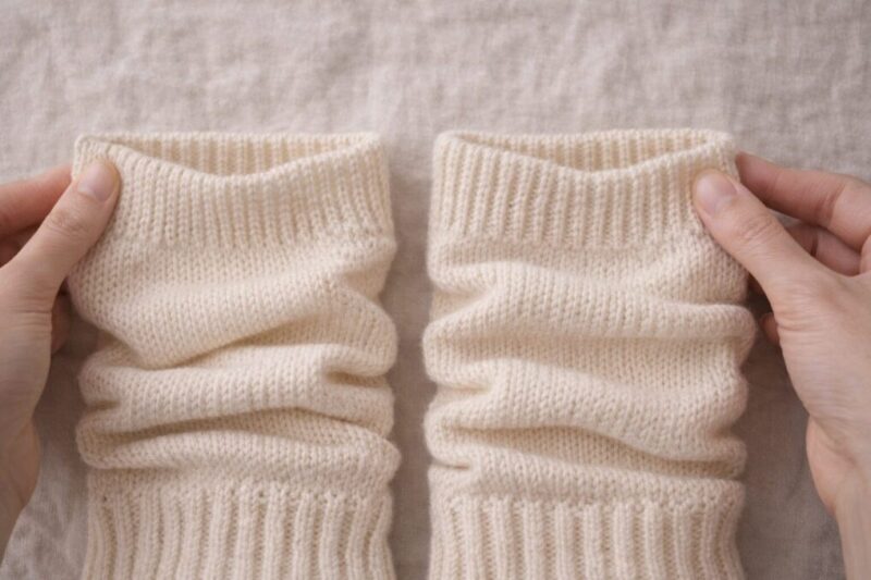 上下を見分けるために編み目の違いを確認しているイメージ