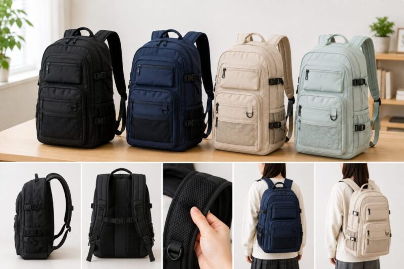 カラー展開や背負いやすさを比較しやすい通学向けリュックのイメージ
