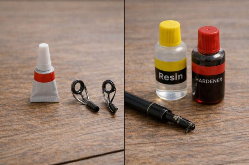 瞬間接着剤とエポキシ接着剤の違いを釣竿補修向けに比較したイメージ