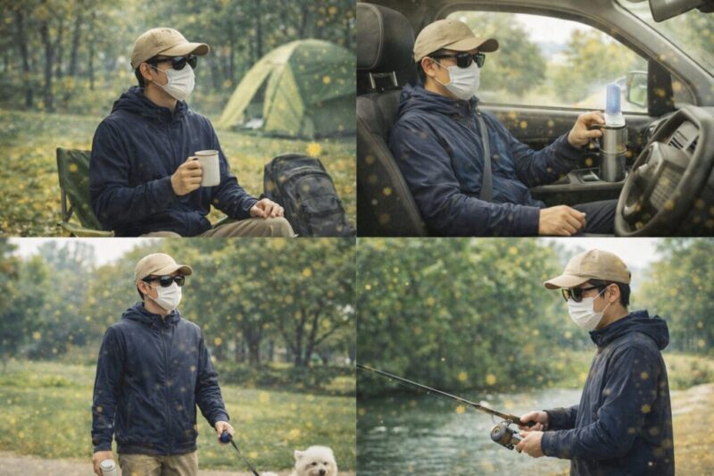 外遊び別に花粉がきつい日の現地対策を示したイメージ