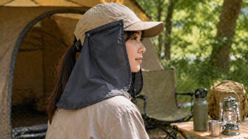 長時間の外遊びで使いやすい通気性のある首日よけ付きキャップ