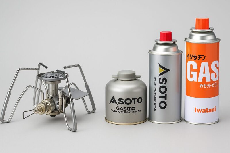 ST-310本体とSOTO純正CB缶・OD缶・イワタニ缶の比較構図