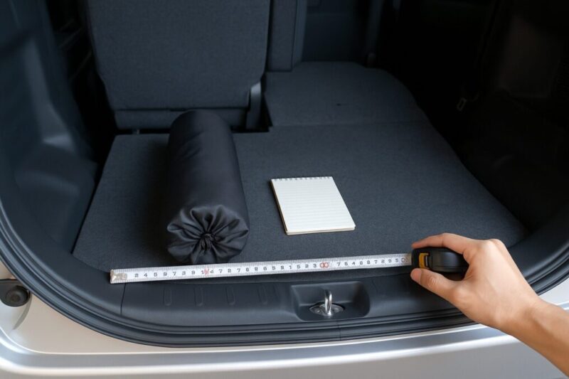 車内寸法と収納長を測ってコット選びを失敗しないためのイメージ。