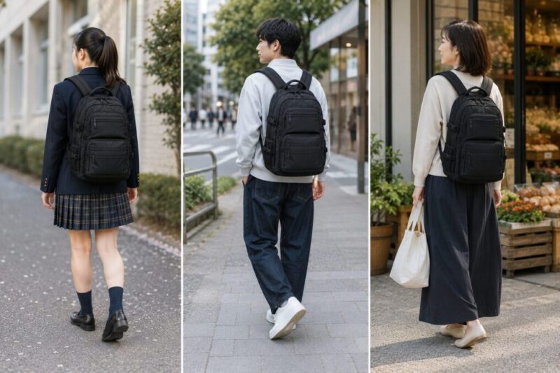 学生から大人まで使いやすい落ち着いた色のリュックのイメージ