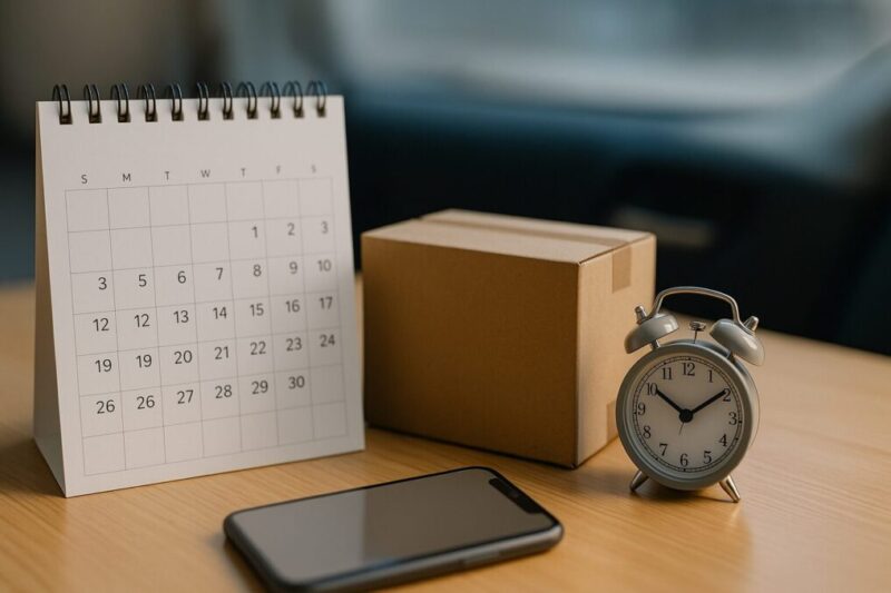 到着日を確認して車中泊の出発に間に合わせるイメージ