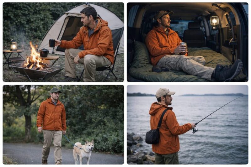 グランピング以外の外遊びにも着回せる万能アウトドアウェアの活用例