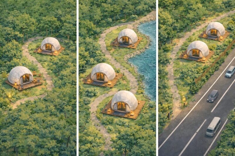 夜の静けさに影響する立地条件の比較イメージ