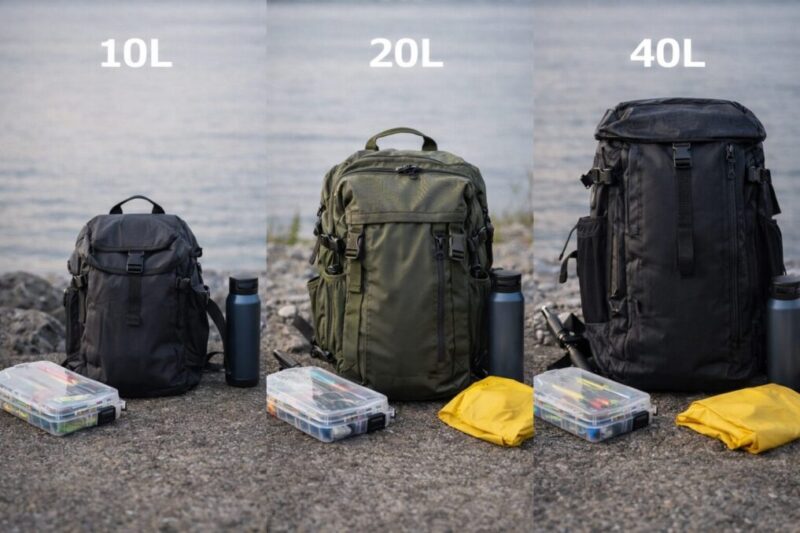 10Lと20Lと40Lの容量差がわかる釣りリュック比較