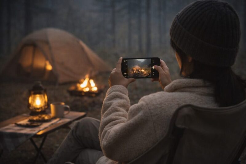 区画サイトで小型テントを設営して気軽に過ごすソロキャンプのイメージ