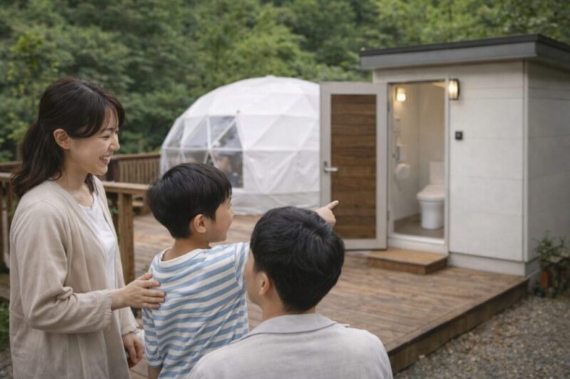 子連れでも使いやすい関東のトイレ付きグランピングのイメージ