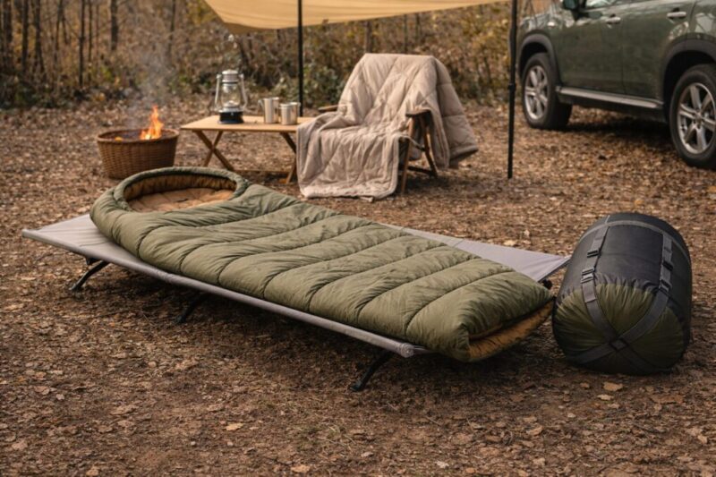 車中泊とアウトドアに兼用しやすい寝具の使い方をイメージした屋外シーン
