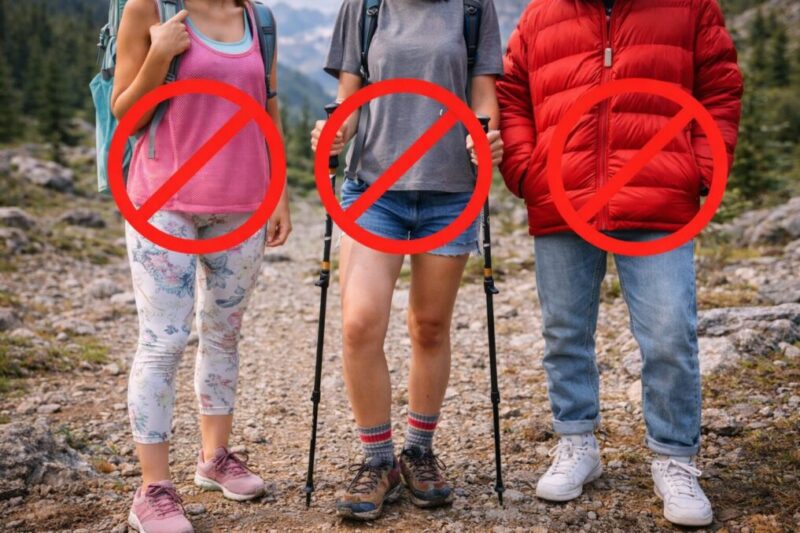 登山道で服装の違いを比較できるハイカーのイメージ