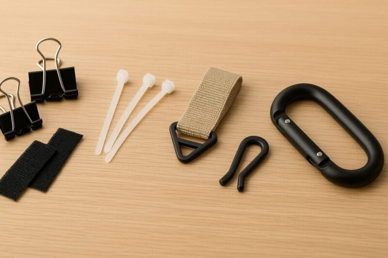 安価な固定小物と耐久性重視の固定具を並べて、用途に合わせて選ぶイメージ