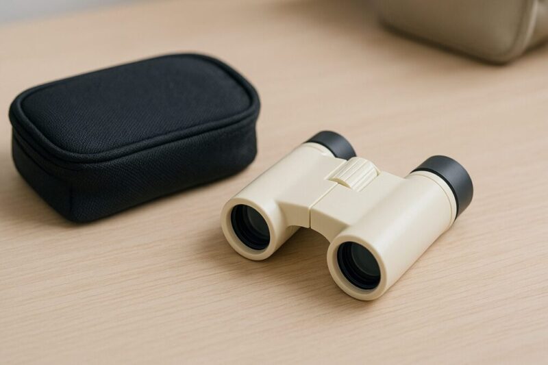 セリア系のコンパクトなオペラグラス風双眼鏡の携帯性を示すイメージ