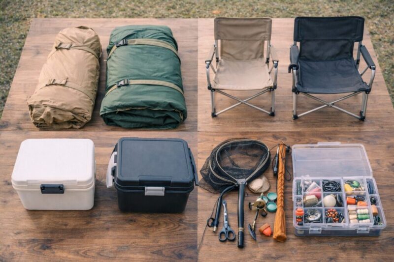 外遊びの用途別にギアを整理しているイメージ