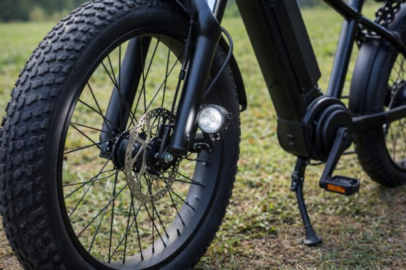 太めタイヤとブレーキ、ライト、スタンドをまとめて確認できる自転車の足回りアップ