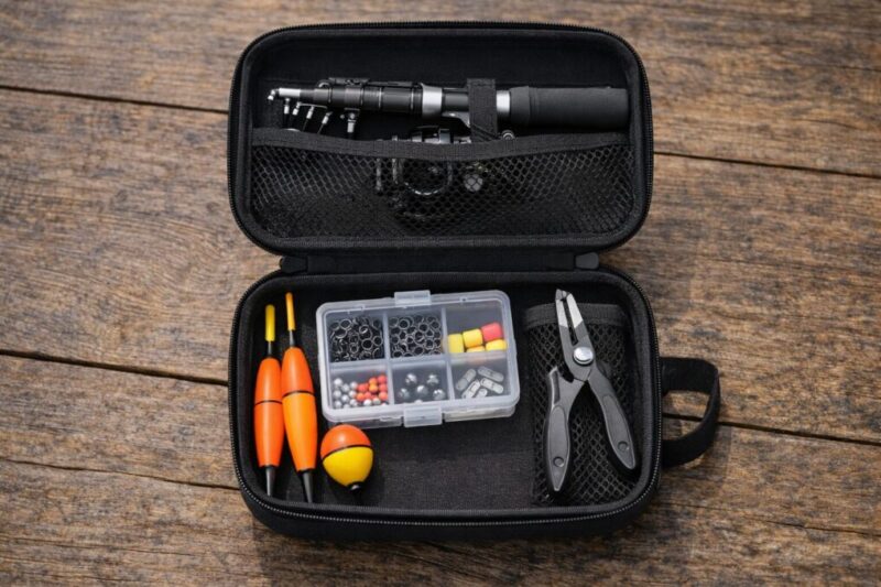 釣りウキと小物をまとめて持ち運ぶ初心者向けパッキング例