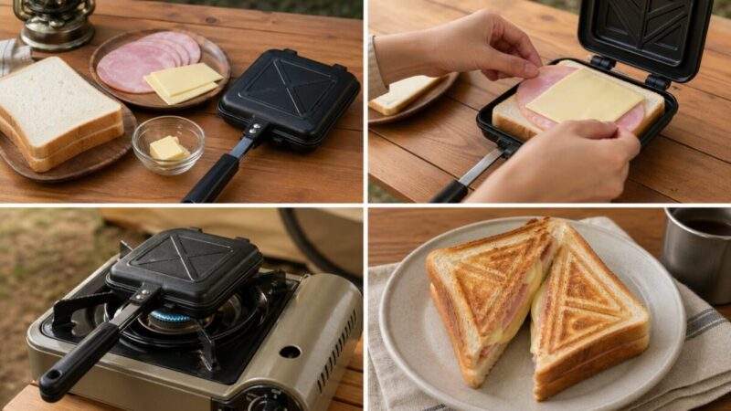 ホットサンドメーカーで食材を準備して焼き上げる基本手順のイメージ